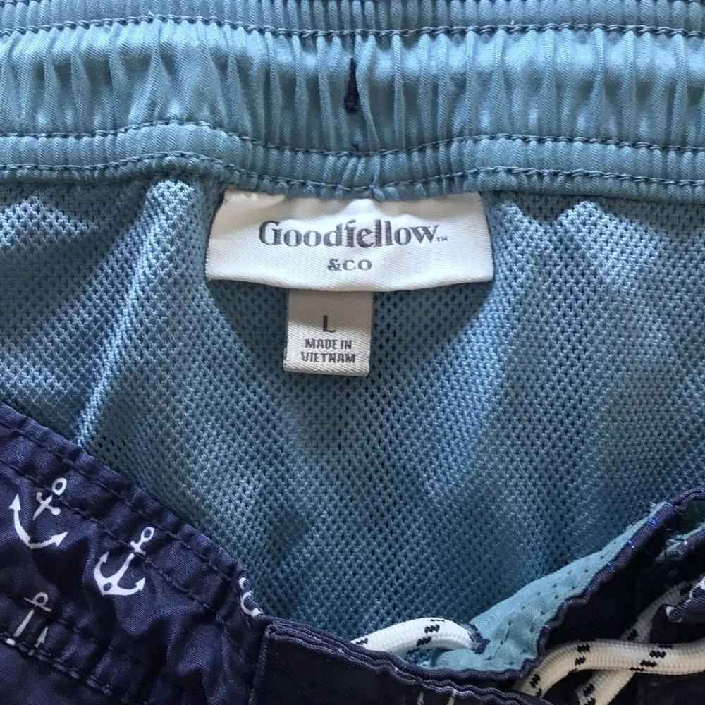 Goodfellow & Co Mens Navy Blue Anchor‎ Print Swim Trunks Board Shorts Large L